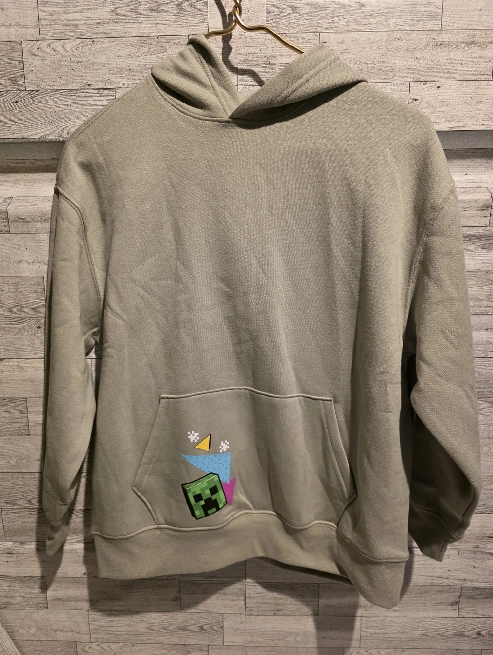 Old Navy Sage Green Pullover Hoodie with Colorful Pocket Graphic
